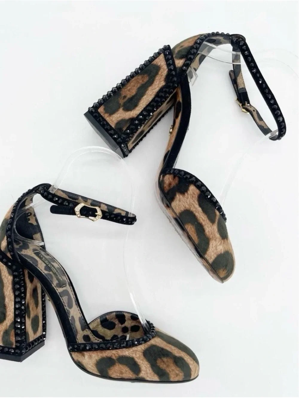 Dolce & Gabbana Leopard Print Block Heel Ankle Strap Pumps - Brown & Black